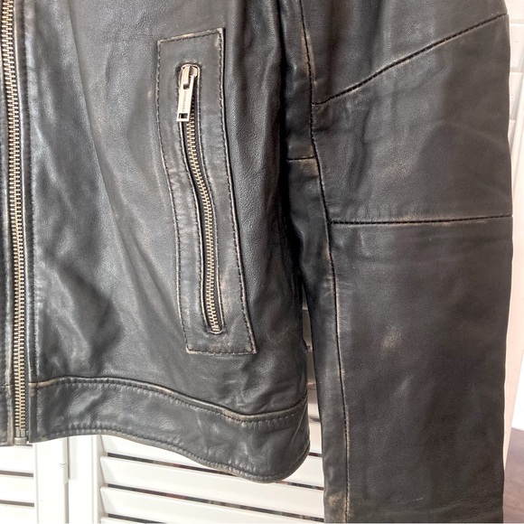 Chevignon Black Biker Distressed Soft Leather Motorcycle Jacket Sz M - Picture 8 of 13